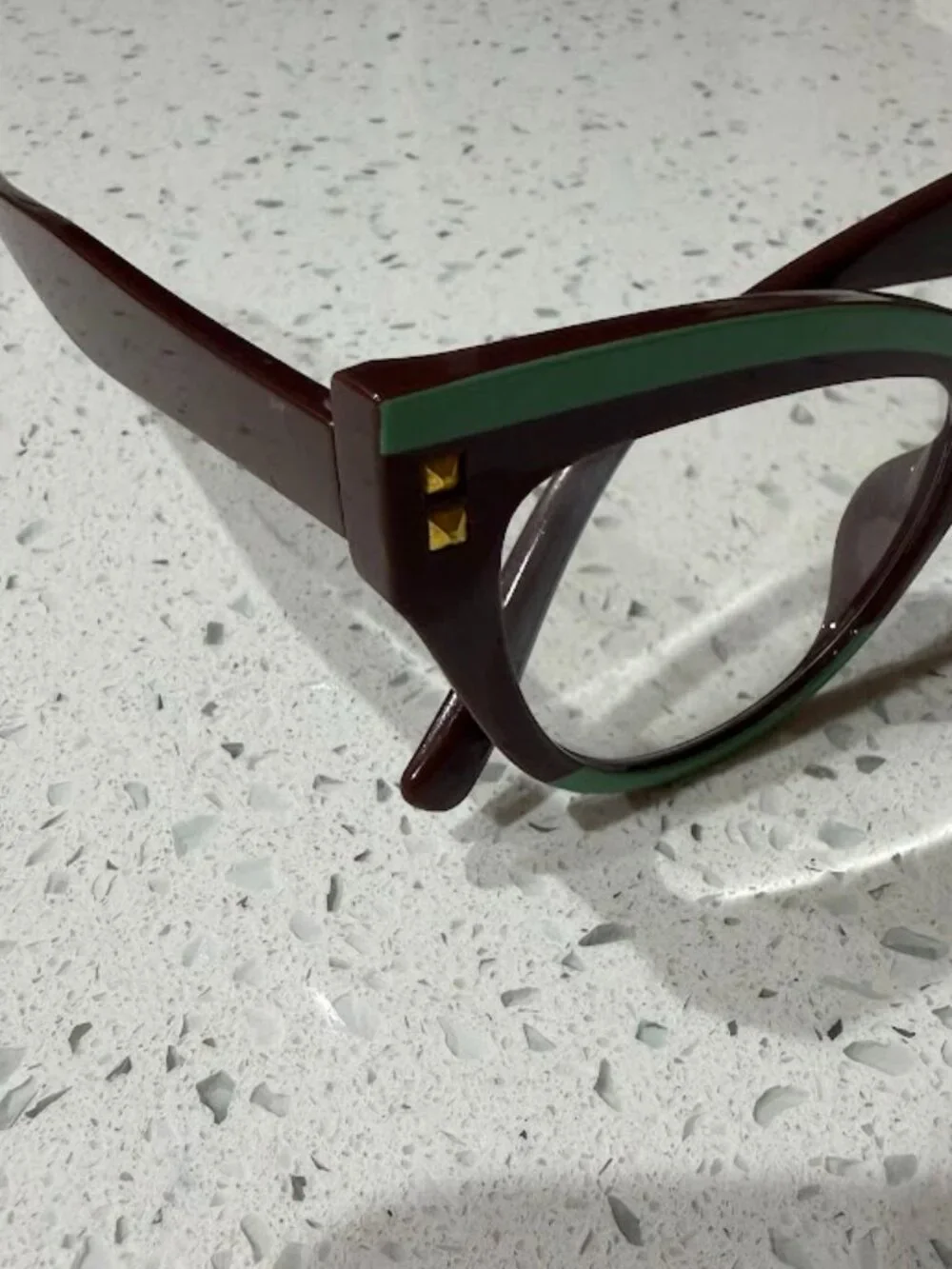 Brown & Green Cat Eye Glasses with Gold Stud Accents +1.5
